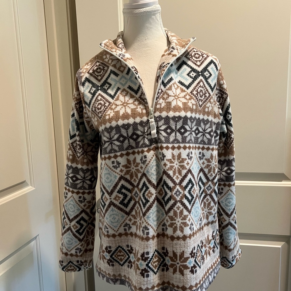 Laura Scott Cream and Brown Patterned Sweater